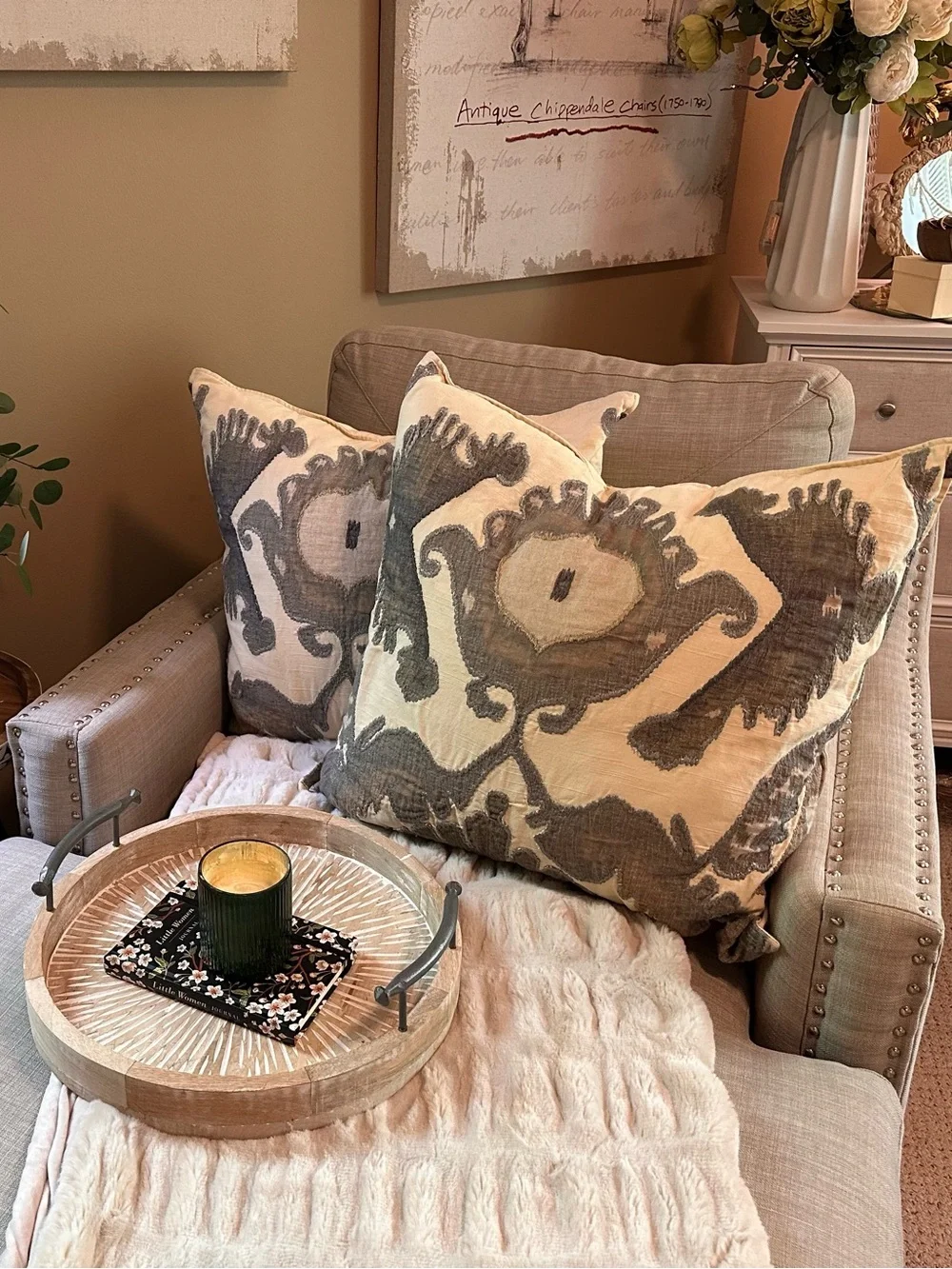 Pottery Barn Hudson Ikat Embroidered Pillow Cover - 24” Neutral
